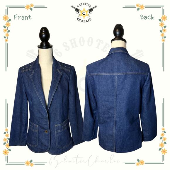 VTG America The Beautiful Denim Jacket Womens Size 8 Two Button Jean Blazer Blue - Picture 1 of 9